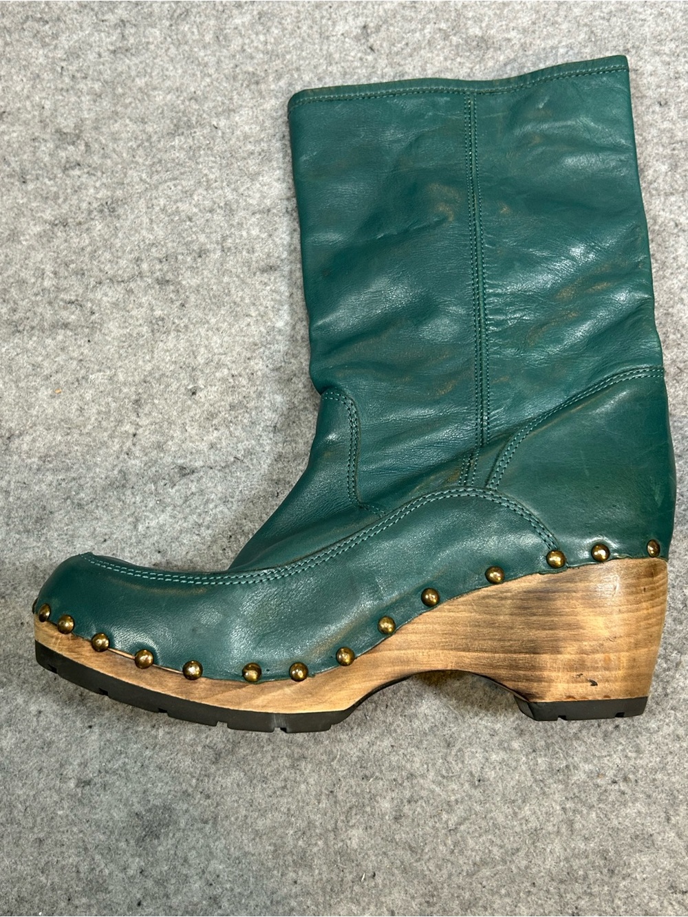 BRONX Wedge buttery teal leather boots studded Round Toe Leather Shoes W 10 eu 4 - Picture 12 of 16